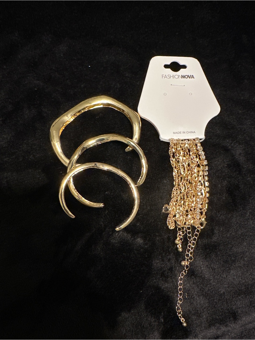 Fashion Nova Gold Mixed Cuff & Chain Bracelet Set